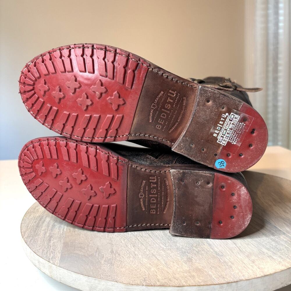 Bed Stu Cobbler Boots 8.5 Tall Riding Boots Distressed Brown Leather Zip Buckle - Picture 10 of 14